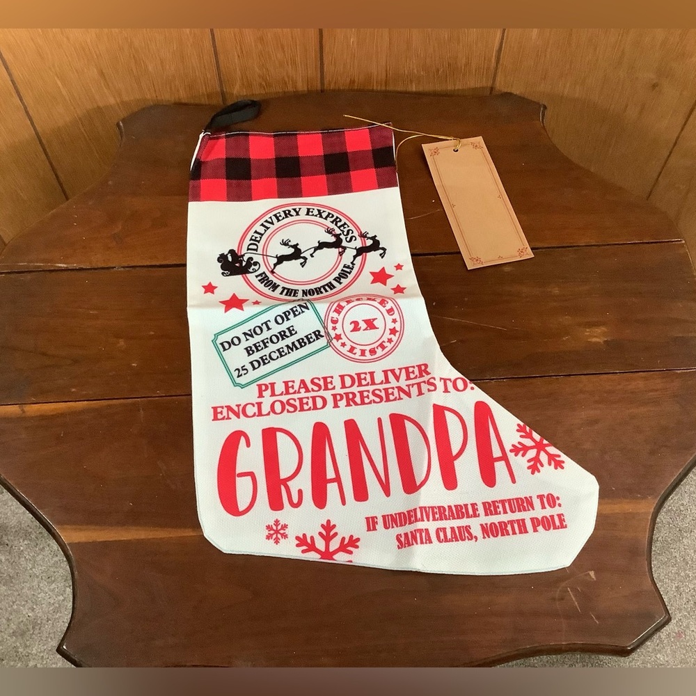 💜 Christmas Stocking with Red and Black Plaid express delivery to Grandpa